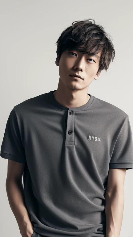 A Japanese man wearing a polo shirt、Frontal color image of bust