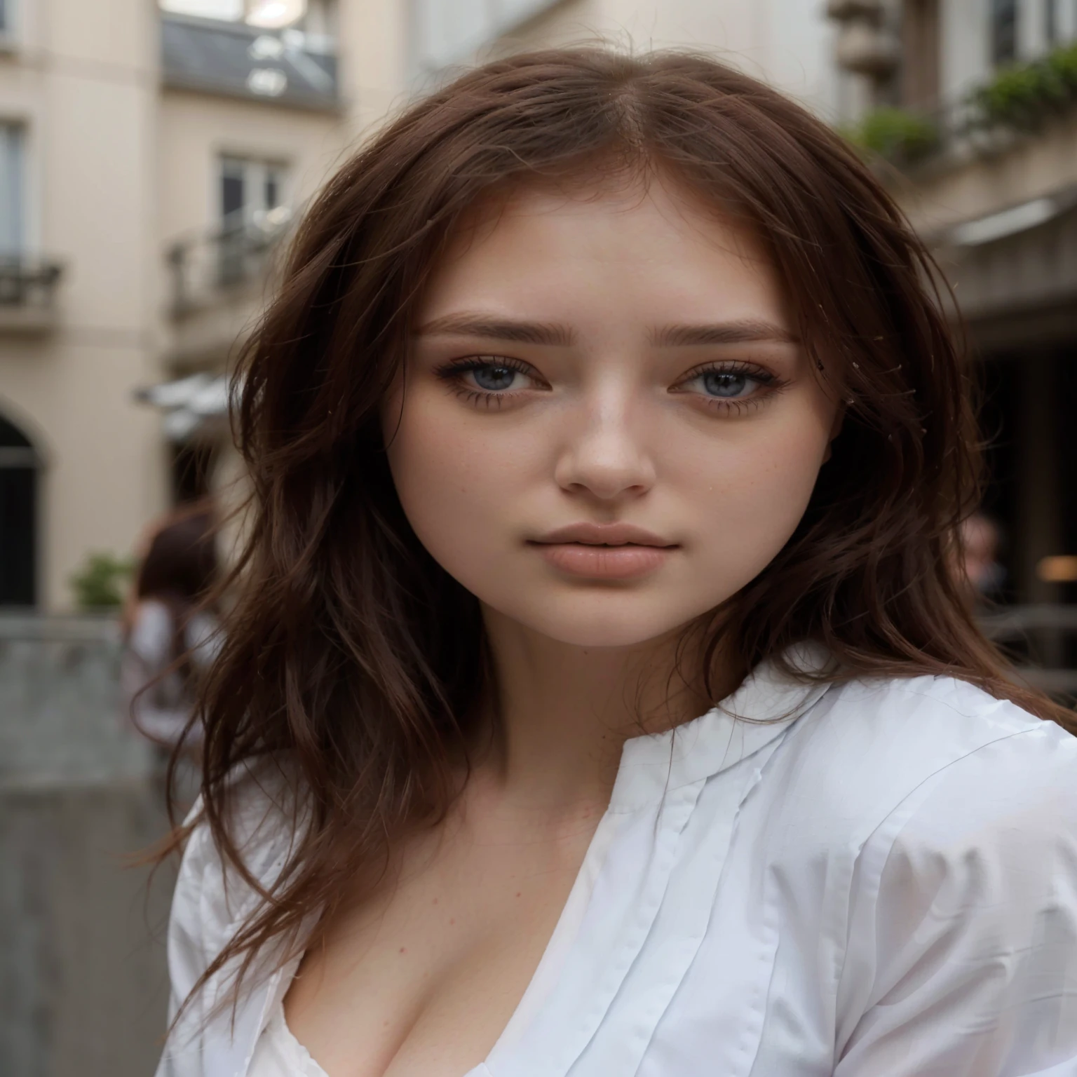 arafed femme aux cheveux longs et chemise blanche posant pour une photo, portrait sophie mudd, fille attirante, magnifique visage attrayant, visage extrêmement beau, Anna Nikonova alias Newmilky, cheveux bruns et grands yeux, beau visage attrayant, photo d'une belle femme, jolie jeune femme, fille aux cheveux bruns, Une belle jeune femme, visage parfait )