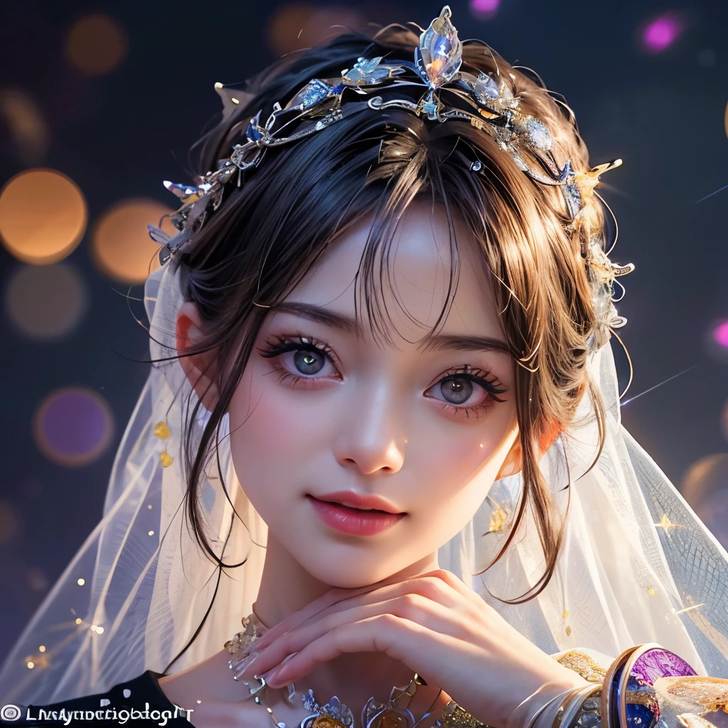 (Masterpiece TopQuality aesthetic Mystic:1.2), ExtremelyDetailed a KAWAII Bride (CloseUp from below:1.4) Radiant PearlSkin with Transparency (Acutance:0.8), (((Detailed NOGIZAKA FaceVariations))), Childish CaptivatingGaze ElaboratePupils with (SparklingHighlights:1.28), DoubleEyelids with (Voluminous LongEyelashes:0.88), Small GlossyRedLips with BeautifulDetails, PUNIPUNI RosyCheeks, Glowing DowneyHair . { (Dynamic Joyful expressions LifeLike Rendering:1.4) | (:d) }  BREAK Background is Filled with Dazzling Blurred StainedGlass (BokeH:1.4) ExtremelyDetailed Elaborate Stained Glass Art, Colored Glass, Lead Line, Light transmission Bright colors, intricate designs, luminous effect, Spiritual atmosphere