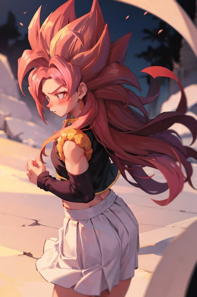 Shin Brazier, ((Blushed)) ((woman)) Gogeta, Long Hair, ((White Skirt))