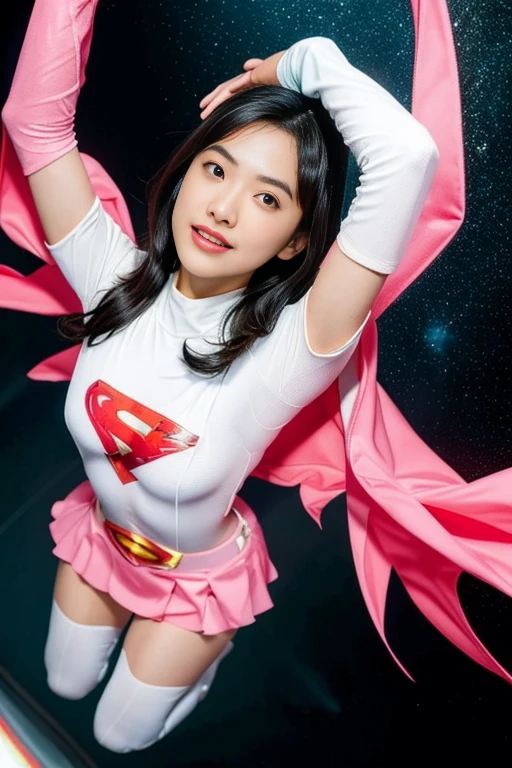 Year_Classic_Jun_Gatchaman_My Wife,One Girl, 18-year-old,Excellent anatomy, masterpiece, Highest quality,Realistic, hyperRealistic, 16k hdr,
Long Hair,chest,Green Eyes,lips,large chest,lipstick,Compensate,gloves,Cape,Helmet,belt,elbow gloves,white gloves,mask,Ultra mini skirt,leotard,Spacesuit,White legwear,Pink Dress,Superhero,Bodysuits,chestの谷間,Nipples,(Fighting Pose:1.2),(Spread your legs),Camel Toe,Sweat,smile,Spaceship,Nipples are visible through the,Please raise your hand,(From above:1.2),