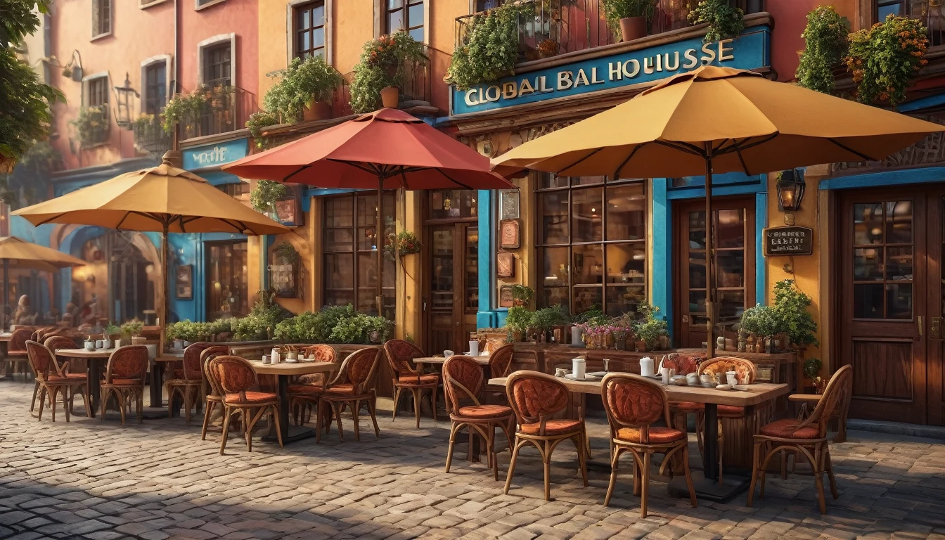 create an image demonstrating the style of ((Global Village Coffee House)) style, Hyperrealism, 8K high resolution, Vibrant colors, Sharp focus, Very detailed