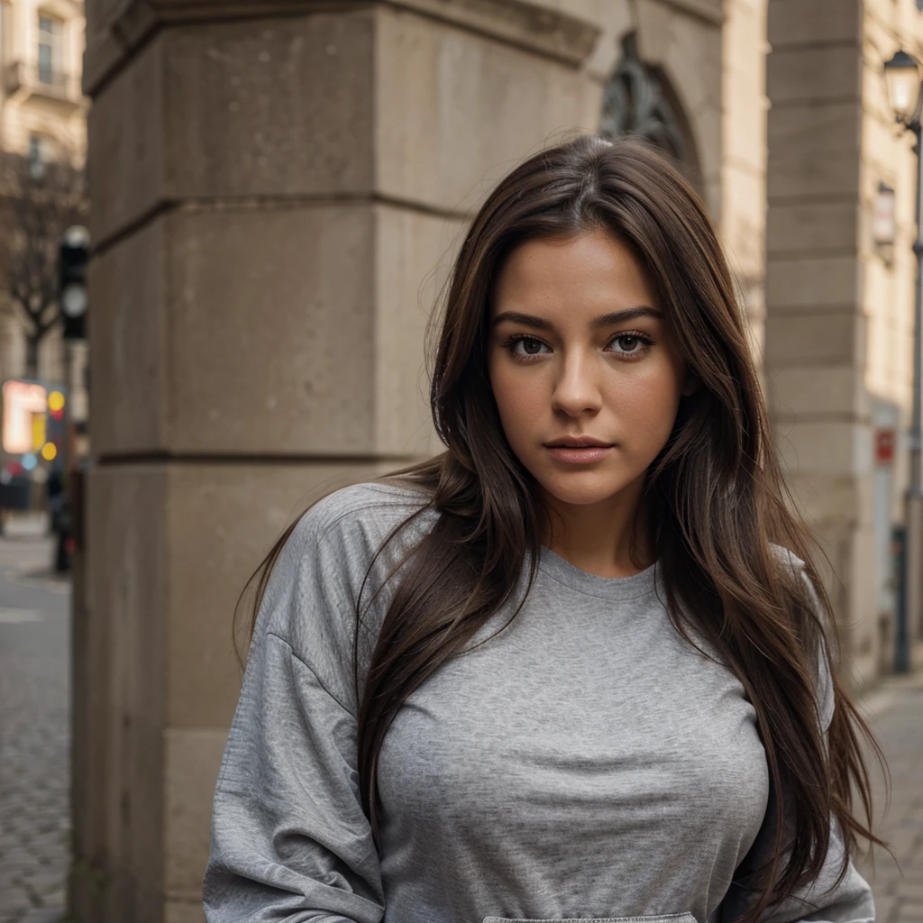 brune. true, reel , that the head, belle , instagramart , realistic,face, magnificent , yeux gris, long hair, luscious mouth, his btrassiere , cul jogging, Good , crunch, reel, realistic