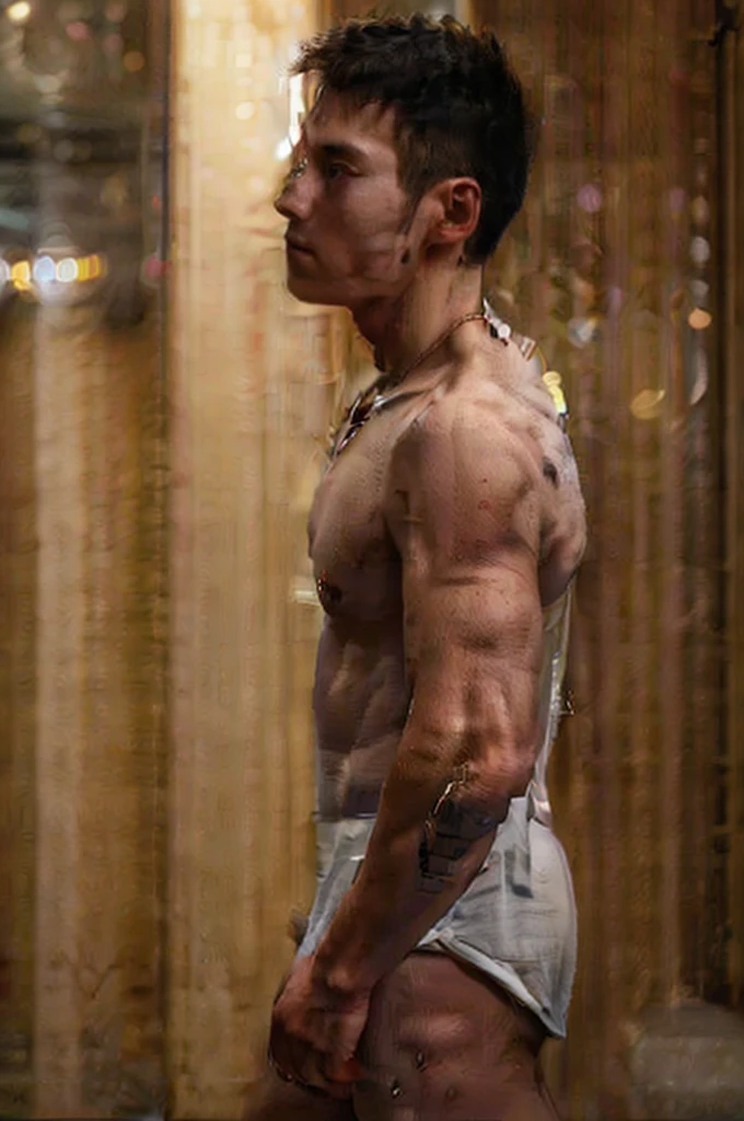 ((masterpiece)),((bestquality)),8k, high detailed, ultra-detailed, Stylish Pose, real skin texture, cinematic lighting, 20 year old male model, handsome, cute looking, evil look, demon horns, white pale skin, blue eyes, short brown messy hair, strong jawline, masculine, defined fit body, hairless chest, shirtless, pantless, prince aesthetic. gothic architecture, burning ground, (black massive huge Angel wingarefoot, spartan loincloth, male skirt,,, dim light, dark atmosphere, cinematic lighting, backlight, Depth of field, award-winning photography, elegant, hyperrealistic, octane render, unreal, high definition, 8k resolution, highly detailed, 8k uhd, professional lighting, photon mapping, radiosity, physically-based rendering