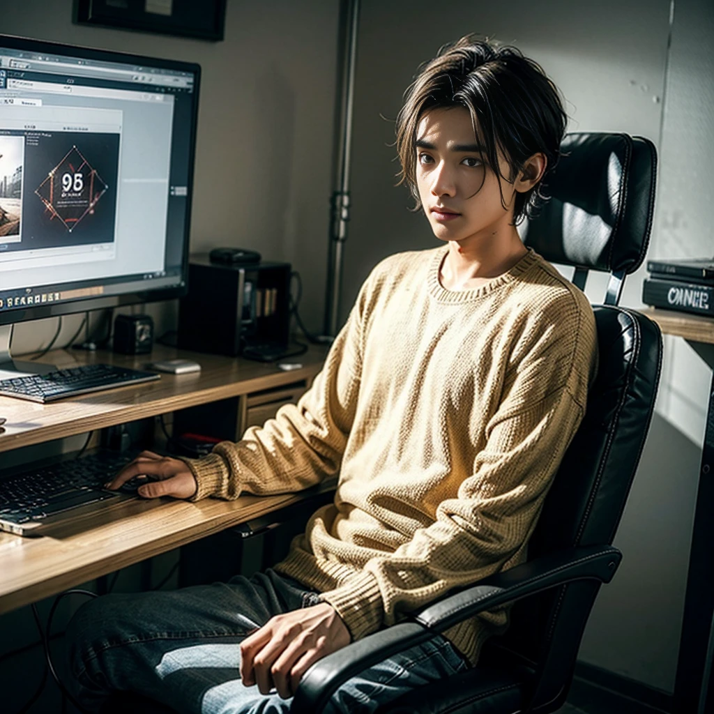 Man sitting at a computer,in a sweater with the inscription INDRA,Pubg,Games
