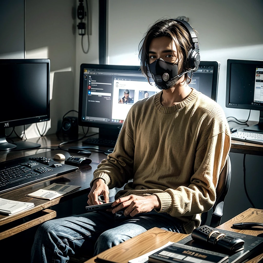 Man sitting at a computer,in a sweater with the inscription INDRA,Pubg,Games