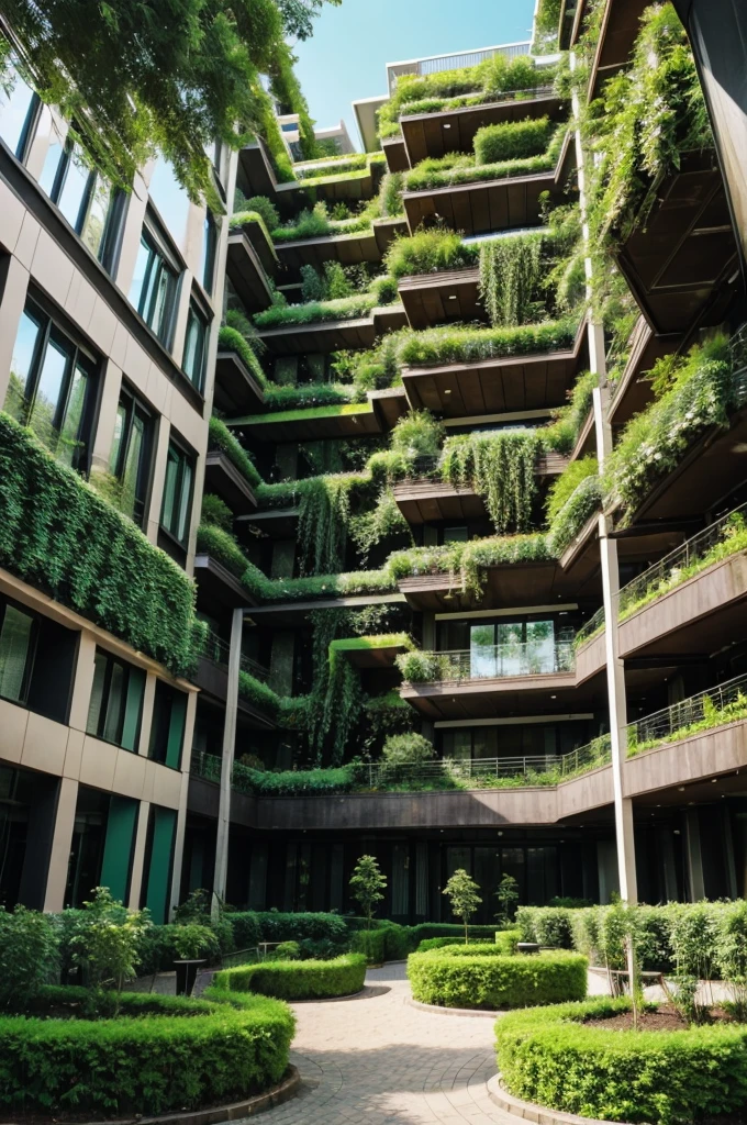 Green city with vertical garden and long buliding along with trees everywhere 