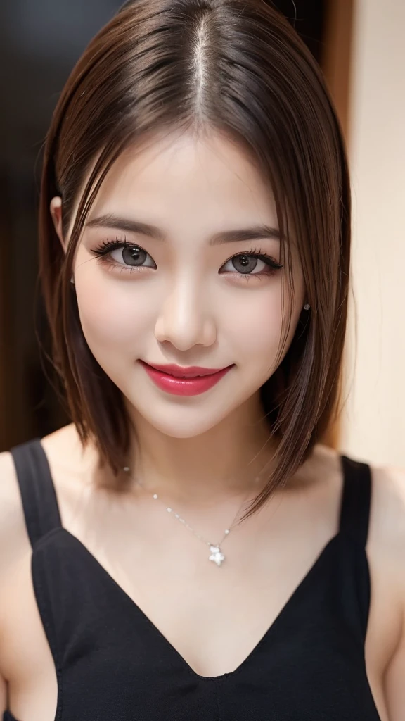 (((masterpiece))), (((Highest quality: 1.4))), ((Super detailed: 1.4)) ,　beautiful girl, Brown eyes, Beautiful 18 year old girl, hair color [Brown highlights hair], [Undercut Pixie] hair, short hair, lips, Realistic, Tight waist, Charm, pink lipstick, Colorful Makeup, Long eyelashes, Fair skin, (cute), (Detailed face), Fine grain, Detailed Iris,  Grin, (Prom Dresses, Ultra-realistic pantyhose), (Full Body Shot:1.2)