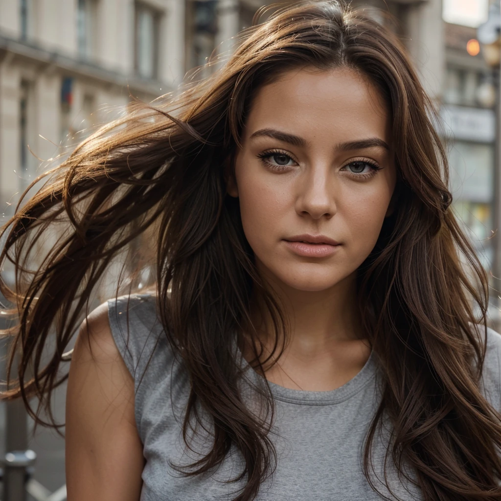 brune. true, reel , that the head, belle , instagramart , realistic,face, magnificent , yeux gris, long hair, luscious mouth, his btrassiere , cul jogging, Good , crunch, reel, realistic, do sport,