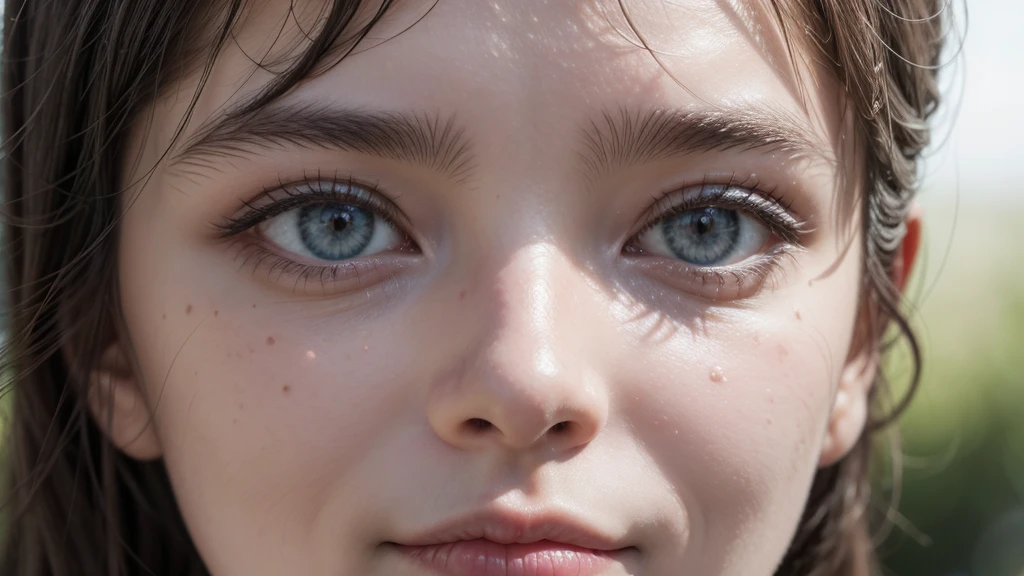 Realistic, close-up of a person's face filled with awe and peace in the new world, detailed expression, vibrant background, high-resolution, serene mood.