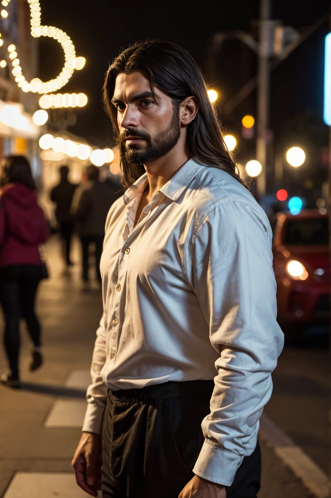 Modern portrait of Jesus, movie light, depth of field, Bokeh, realism, realistic, hyperrealism, professional photography, FuSD, dslr, HDR