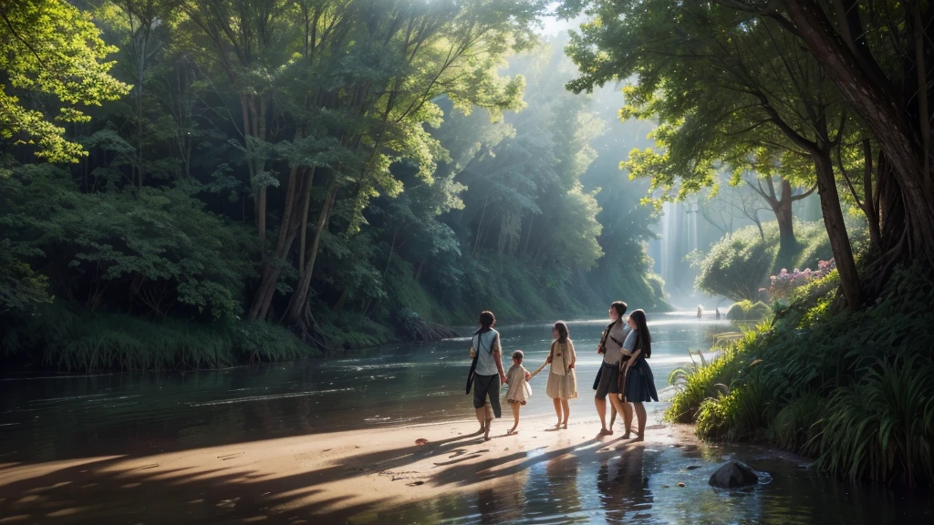 Handsome teenage Korean guy group stand nude ass in forest,stream,waterfall,sunlight, clear water , shirtless wearing a brown underwear 