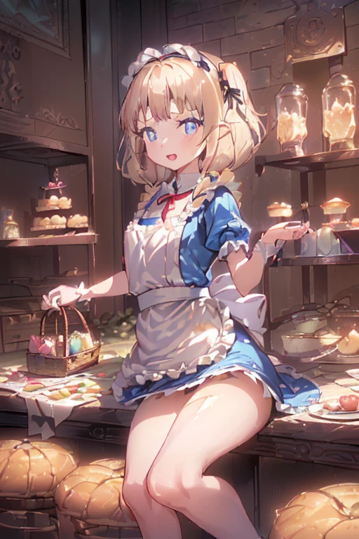 (perky chest:1.2), (pointed chest:1.2),(((Black Tunic:1.3))),(((cakes and bread in the basket),Cute and beautiful girl,Cute round face,Cute smile,with blush cheeks,Red Lip,a girl 22 years old, nsfw:1.2, beautiful body:1.3), shinny skin, BREAK, ((alice in the wonderland:1.3, cute, kawaii, lovely, funny, a girl falling down from sky:1.3, girl flying in sky:1.2, girl floating in air:1.3, rolling upskirt by wind:1.5, (with sparkling eyes and a contagious smile),open mouth, Looking at Viewer, surprised, putting hands on crotch over the skirts:1.35)), BREAK, ((floating things as follows:1.3, PlayingCards, Trump, tea cup, tea pot, tea spoons, pocket watch:1.3, lip sticks, candies:1.2, cookies, jam bottles, classical door_keys)), ((long purply_Blue dress :1.5, wearing long flaired skirt:1.3, the skirt is blowing:1.3, cute White Apron, black stockingedium long platinum-blonde hair:1.2, twin tail hair:1.6, tied hair with a large ribbon), (Blue eyes, bright pupils with highlights, detailed eyes), (lying down on your back:0.7, spreading legs with rising up straight:0.7), sexy posture, fantastic colorful art, (fantasy art:1.2, wondered images), ((correct anatomy:1.5, perfect anatomy:1.3, correct hand, small foot:1.2)),
