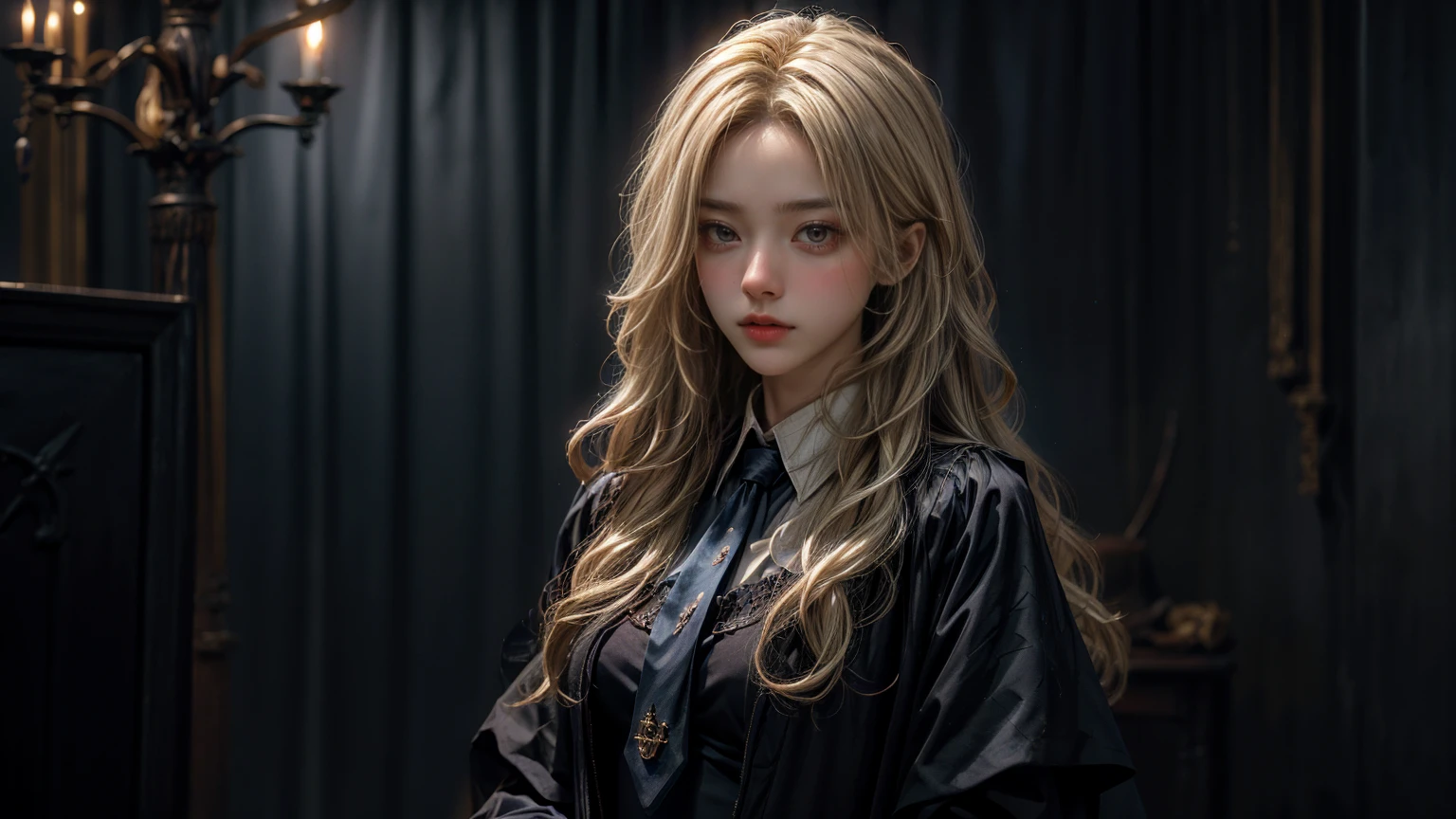 blonde girl dressed as harry potter holding a wand, Magic school student uniform, magic school uniform, cosplay realista, realistic anime 3D style, hyperrealistic schoolboy, anime girl in real life, cosplay de garota de anime, 3d realistic anime, photorealistic anime, guweiz, hogwarts style, hyper realistic anime, blonde anime girl with long hair