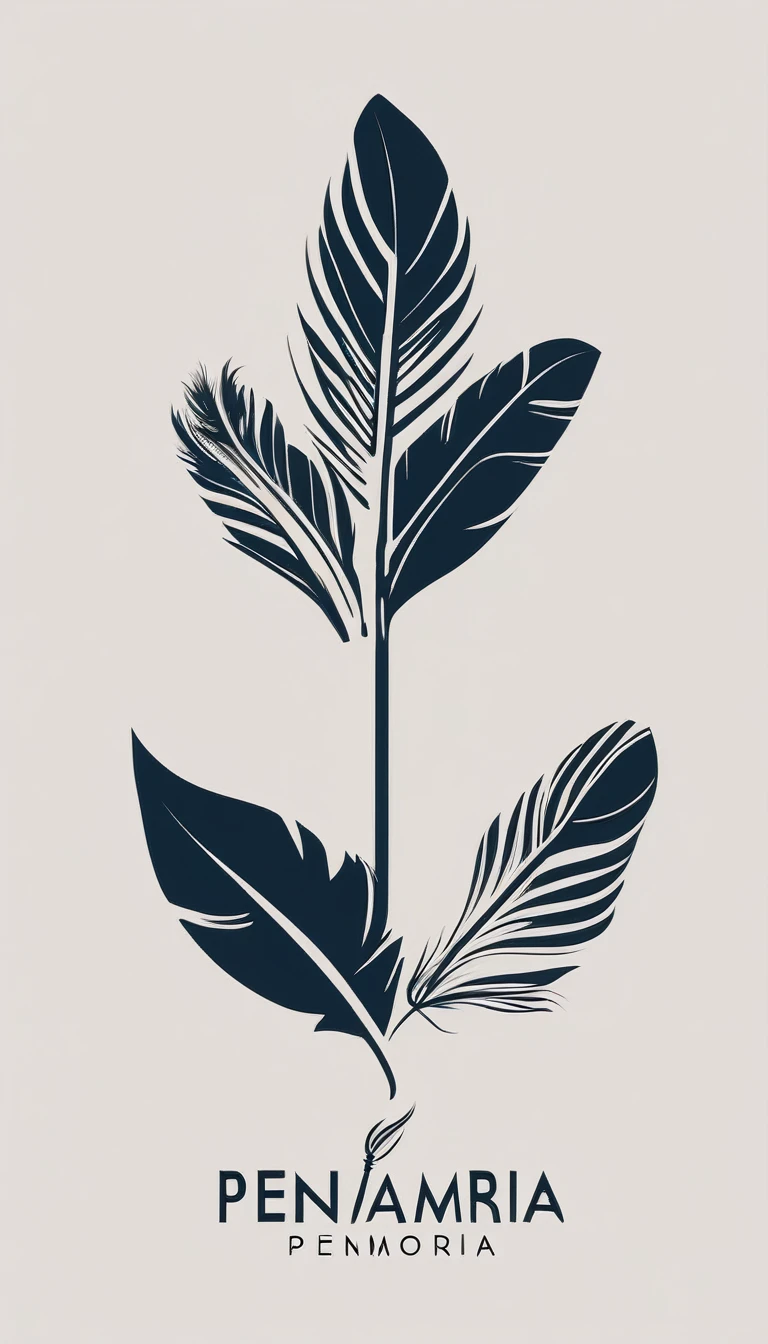 A minimal, modern, simple, cinematic logo design for the brand “Penamemoria". Create a modern, minimalistic, high-quality, icon of a boy feather