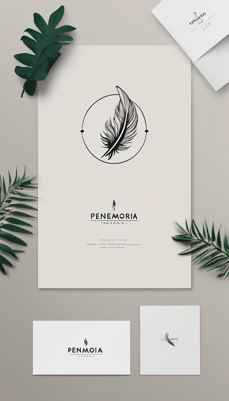 A minimal, modern, simple, cinematic logo design for the brand “Penamemoria". Create a modern, minimalistic, high-quality, icon of a boy feather