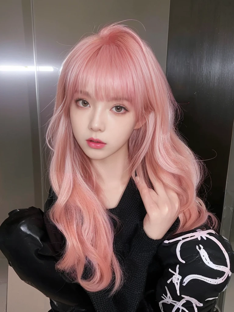 8K high quality，1 woman，Fluorescent pink hair：1.5，Look at the camera