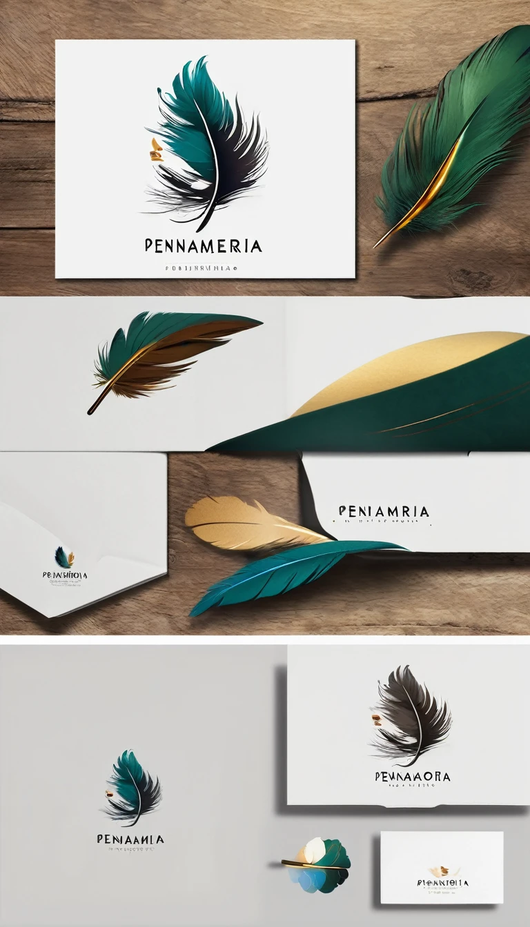 Create a minimal, modern, simple, inspirational, memorable, dream like logo design of a boy and a feather for the brand “Penamemoria".