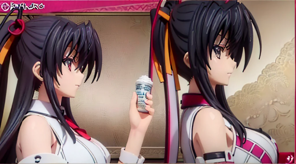 ((Best Quality)), ((Masterpiece)), (((detailed character sheet, frontal view, side view, three quarter view))) white background、whole body、whole bodyイラスト、whole bodyアニメーション、whole bodyリファレンスシート、Long Hair、black hair、smile、Cute face、Big Breasts、Long legs、Beautiful feet、8 heads tall、Detailed face、high school DxD、akeno himejima、
