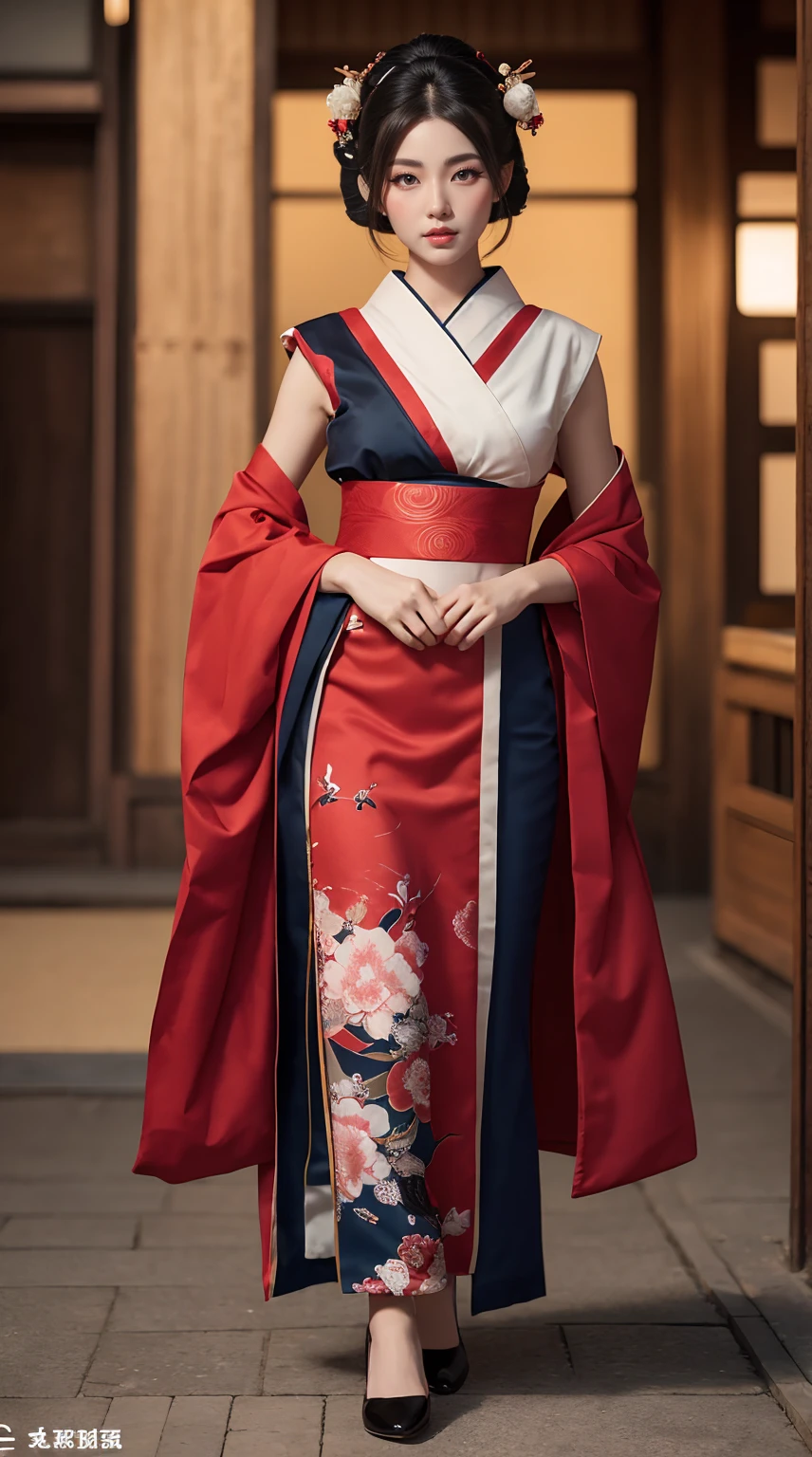 Highly detailed full-body portrait of a geisha. 8K, Octane Rendering, Intricate Hyper-Detail, Symmetric、Sexy proportions、Sexy