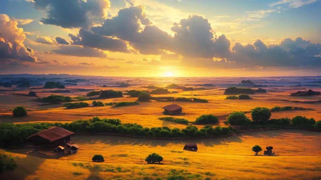 Cinematic, wide shot of the new world with people feeling a deep sense of harmony and peace, realistic depiction, vibrant colors, ethereal light, serene atmosphere.