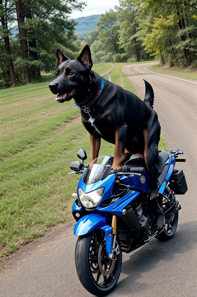 Dog riding a super bike