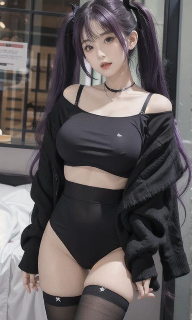 Purple Hair、Twin tails、Absolute area、Black Knee High、Big Breasts、panties、