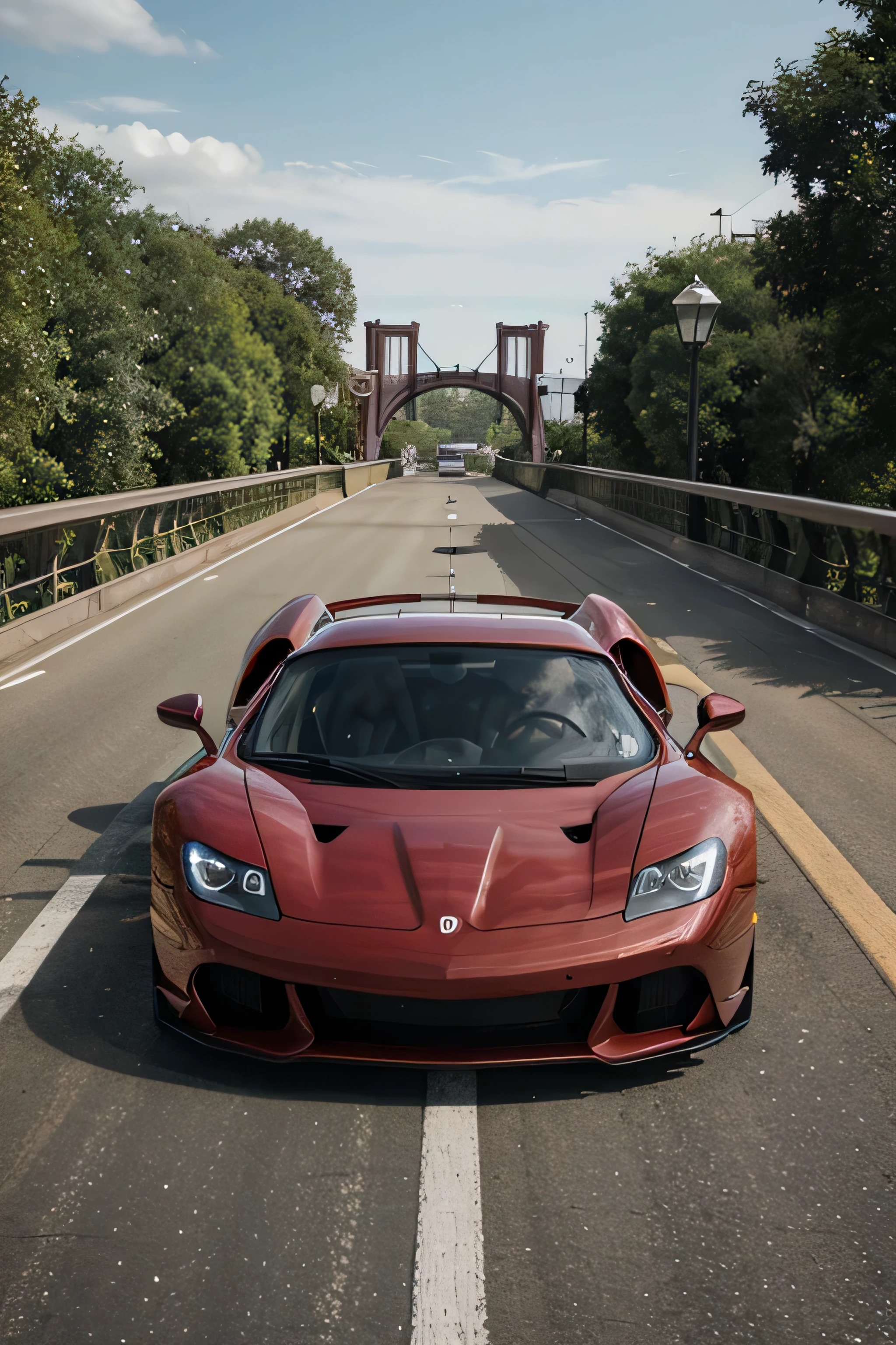 generate a super car going on a bridge