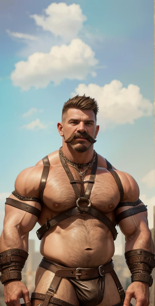 bdsm aesthetic, 8k, super detail, A portrait full body of Terry Crews moustache beard, wearing jockstrap, medium hair shaved sides, Strong, muscular, jockstrap, hairy big belly bodybuilder, bdsm gear, chains, harness, collar, hard big, leather boots, epic realistic, photo, faded, neutral colors, ((((hdr)))), muted colors, intricate scene, artstation, intricate details, vignette
