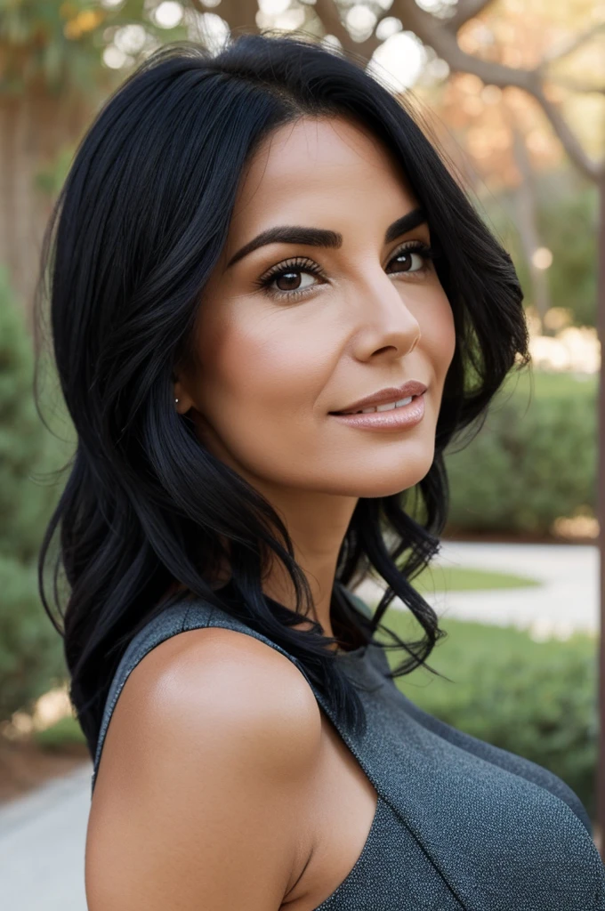 there is a woman standing in a park with a frisbee, centre image, Woman with tanned white skin and medium-length dark brown hair. She is about 40 years old, 165 cm tall and weighs 56 kg, a masterpiece of art. Slender body, thin waist, very elaborate and perfect face. She has a perfect mouth, a perfect face, hyperrealism, highly worked skin, perfect face. Sharp photo, high resolution, high quality, masterpiece, 16K photo. Highly realistic, hyperrealism, high contrast, ((Masterpiece, best quality)), full body view, cinematic lighting, ultra realistic, contrast, close up, cinematic light, ultra high resolution, RAW, high contrast, masterpiece, nude, naked, NSFW.