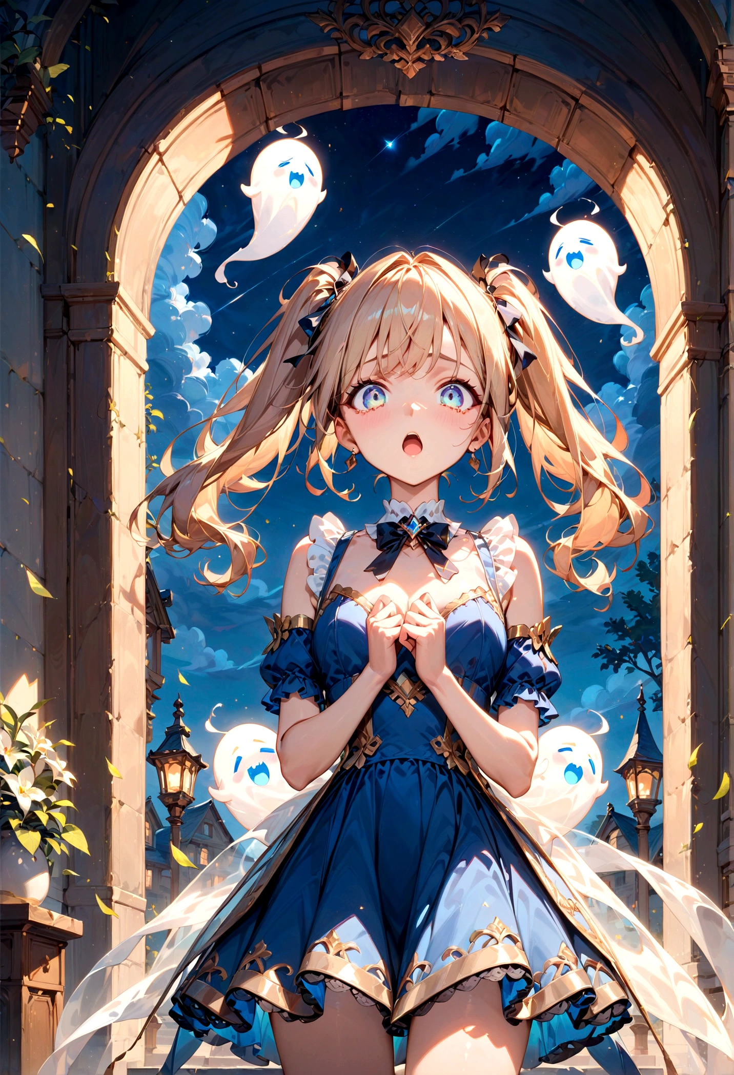 score_9, score_8_up, score_7_up, score_6_up, (masterpiece, top quality, best quality, official art, beautiful and aesthetic), cinematic shot, centered, cute girl, outdoor, at night, ghost, scared, sprinting, (tears:0.8), twintails, ExpressiveH