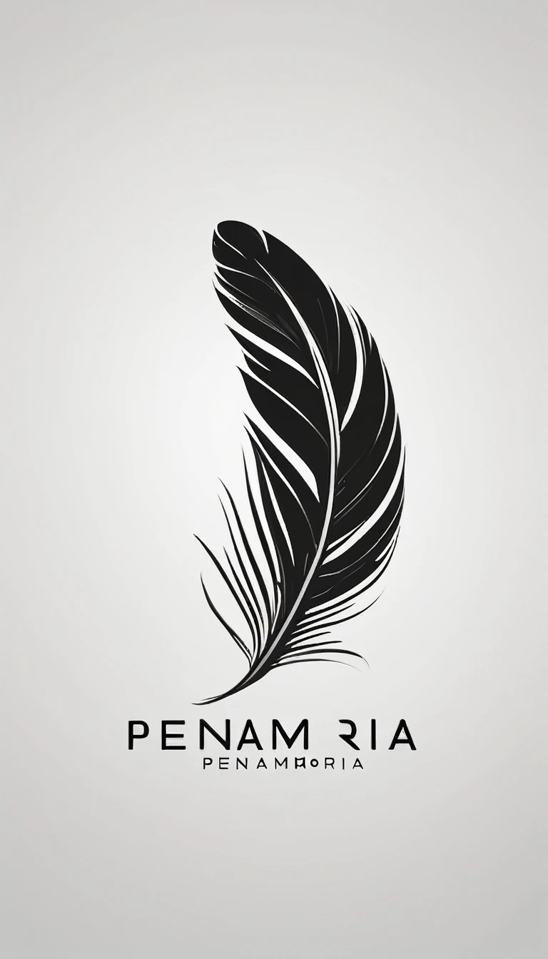 A minimal, modern, simple, cinematic logo design for the brand “Penamemoria". Create a modern, minimalistic, high-quality, logo of a bird feather