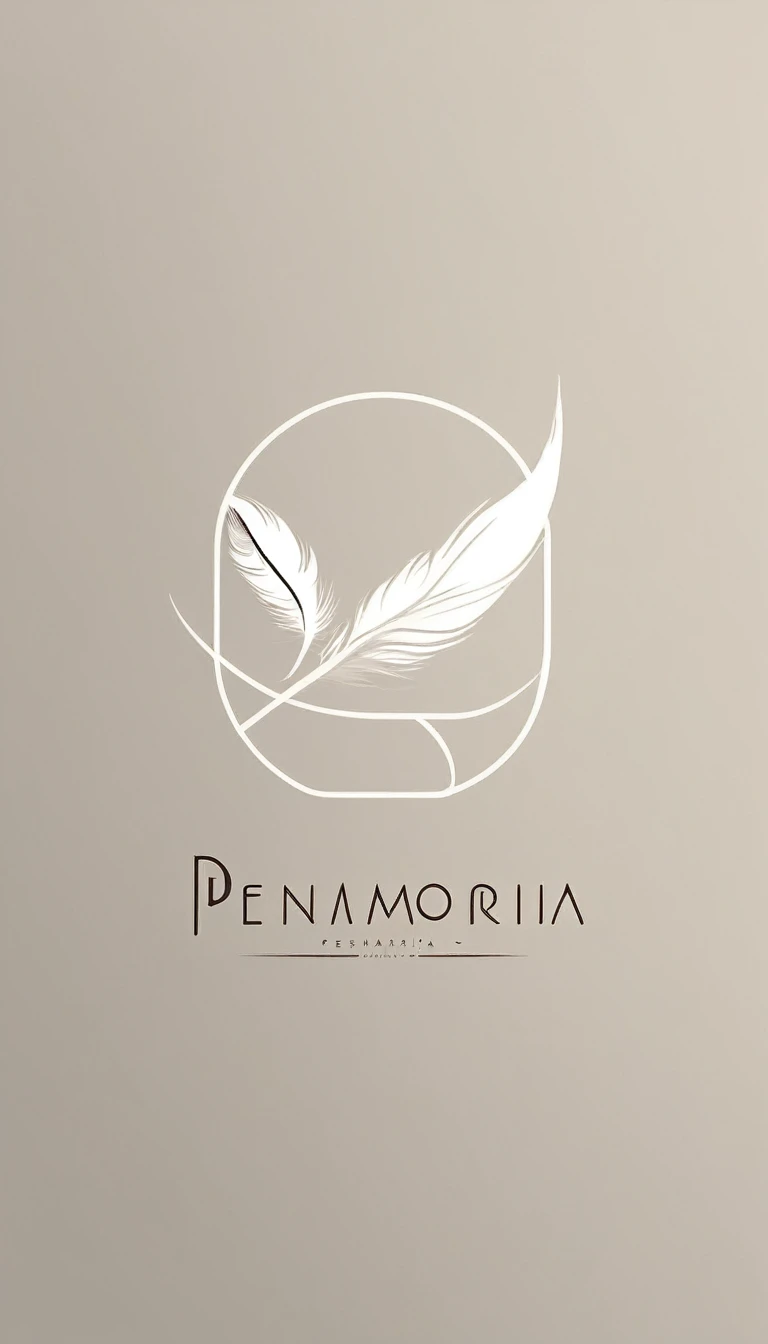 A minimal, modern, simple, cinematic logo design for the brand “Penamemoria". Create a modern, minimalistic, high-quality, logo of a bird feather
