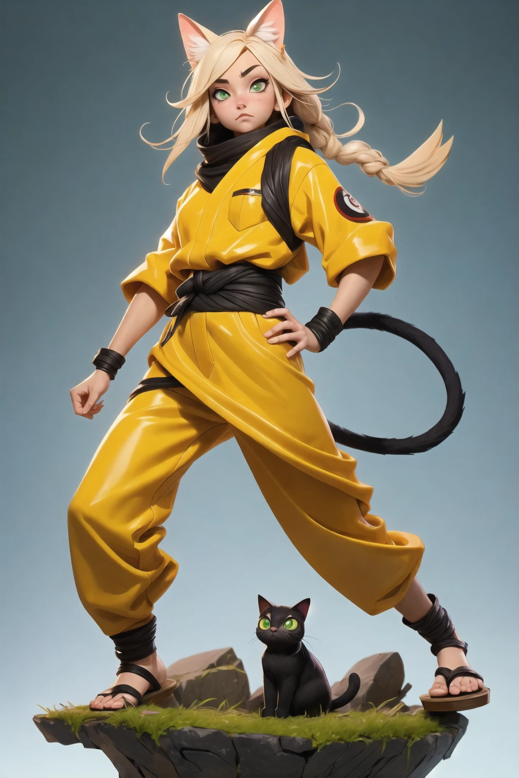 a cat warrior, (full body:1.2),simple background, masterpiece,best qualit, Naruto Uzumaki costume