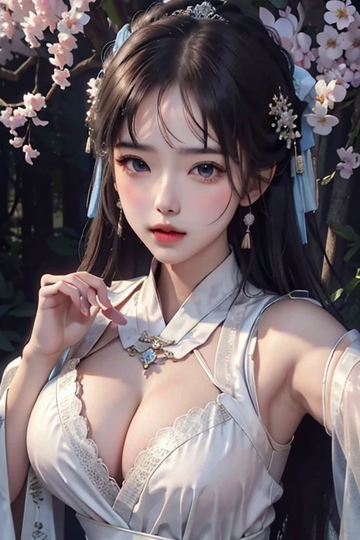 masterpiece,best quality,official art,extremely detailed CG unity 8k wallpaper,
a princess 10 yeald old cute Hanfu dynasty open V-chested clothes royal, All pictures, Wet body of thin silk fabric, Thin silk lace petticoat, (huge ,cleavage),petticoat, white pink, blue ,best qualtiy,tmasterpiece,ultra high resolution,(Realism:1.4),RAW photogr,(True skin texture:1.3),(filmgrain:1.3),(Selfie angle),1个Giant Breast Girl,Beautiful eye and face details,tmasterpiece,Best quality at best,short dress,Bigchest,The chest is more exposed, detailed ,above looking down facing at camera,short dressPrincess Eyes,Super big eyes,Detailed face,shiny pupils, dress pink (a garden,moon palace)