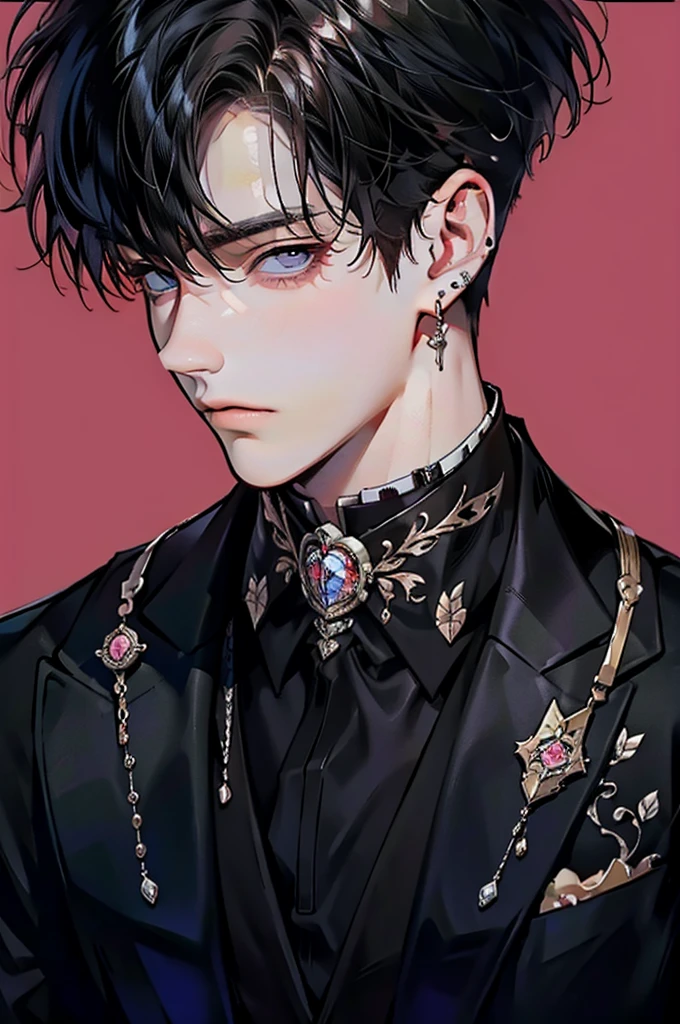 masterpiece, high quality, best quality, 2male, manhua face, handsome, formal clothes, half body,