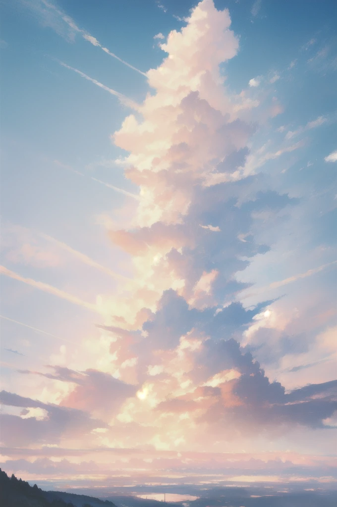 Gently illustration, Soft atmosphere, Pastel colored pencil illustrations, Surreal, meticulously made, Ultra-high quality, Ultra Detailed, landscape, Sky, cloud,Sky, architecture, Palace in the Sky,Looming,极好的landscape, Magnificent views, 在cloud端,Solitary,Sky Island