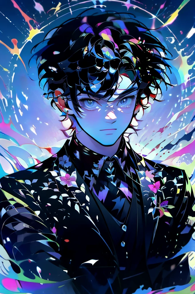 masterpiece, high quality, best quality, 2male, manhua face, handsome, formal clothes, half body,
