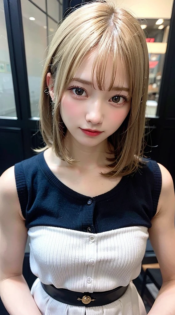 (8K, RAW Photos:1.2),Detailed face and eyes,最high quality, Ultra-high resolution, Very detailed ,Intricate details ,Tabletop ,pretty girl , Soft cinematic light, Hyper Detail,Sharp focus, high quality,Blonde, Bobcut, outside, knitting, Long skirt, topless