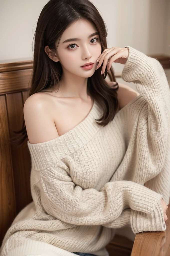((best quality)), ((masterpiece)), (detailed), 1 Girl, Off-shoulder sweater, 