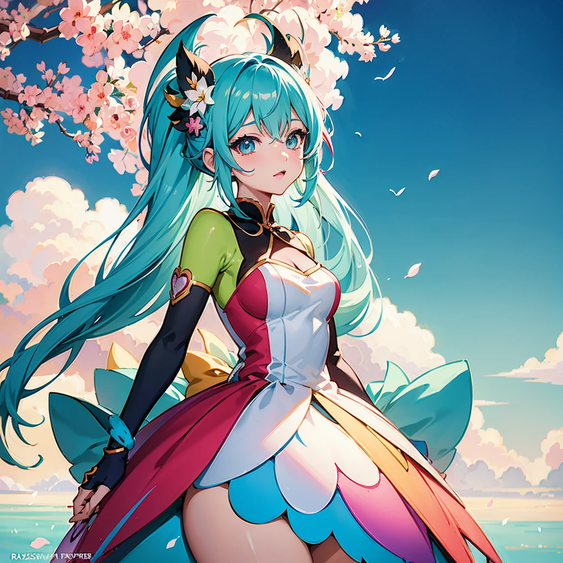 anime girl with colorful hair and a colorful dress, rossdraws pastel vibrant, rossdraws cartoon vibrant, anime style 4 k, beautiful anime portrait, artgerm colorful!!!, ! dream artgerm, beautiful anime girl, anime styled digital art, anime art wallpaper 4k, anime art wallpaper 4 k, digital anime art, extremely detailed artgerm