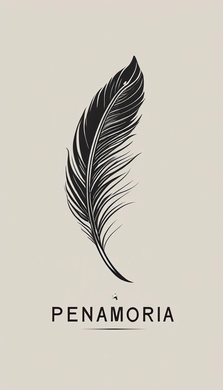 A minimal, modern, simple, cinematic logo design for the brand “Penamemoria". Create a modern, minimalistic, high-quality, logo of a bird feather