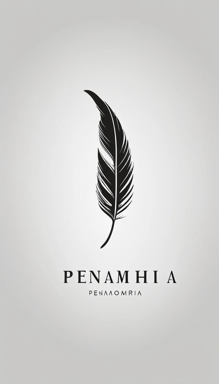 A minimal, modern, simple, cinematic logo design for the brand “Penamemoria". Create a modern, minimalistic, high-quality, logo of a bird feather