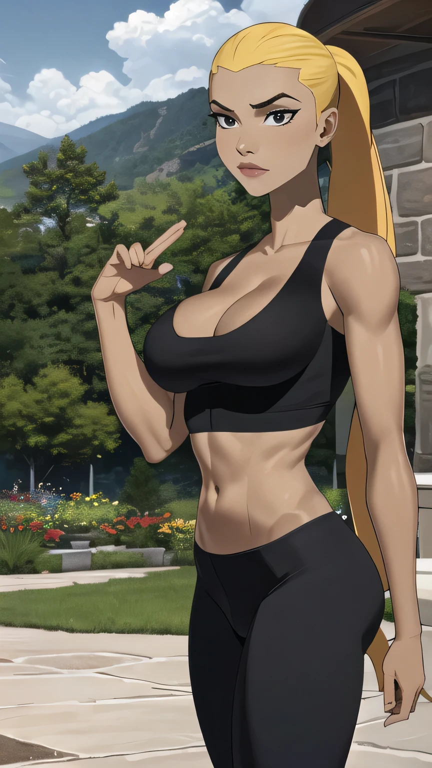 (cowboy shot), (masterpiece, best_quality, ultra-detailed, immaculate:1.3), epic, illustration,
BREAK
ArtemisYJ, ponytail,super long hair,
(Black sports bra),leggings,(nike),cleavage medium breast
BREAK
(courtyard, garden, outdoors, gorgeous view)