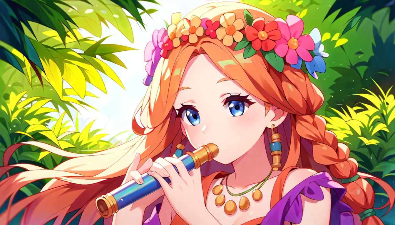 ((1girl:1.3)), ((moe style:1.3)), ((hippie:1.3)), ((flute:1.3)), ((perfect face)), ((extremely cute:1.3)), ((masterpiece:1.3)), ((8k)), ((best quality:1.3)), ((beautiful)), ((extremely detailed:1.3)) , ((absurdres)), AddXL, ((score_9:1.3)), ((score_8_up:1.3)), ((score_7_up:1.3))