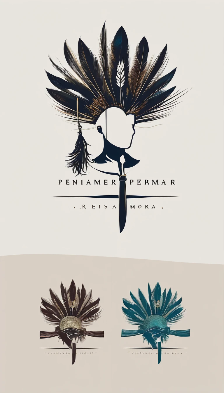 Create a minimal, modern, simple, inspirational, memorable, dream like logo design of a boy and a feather for the brand “Penamemoria".
