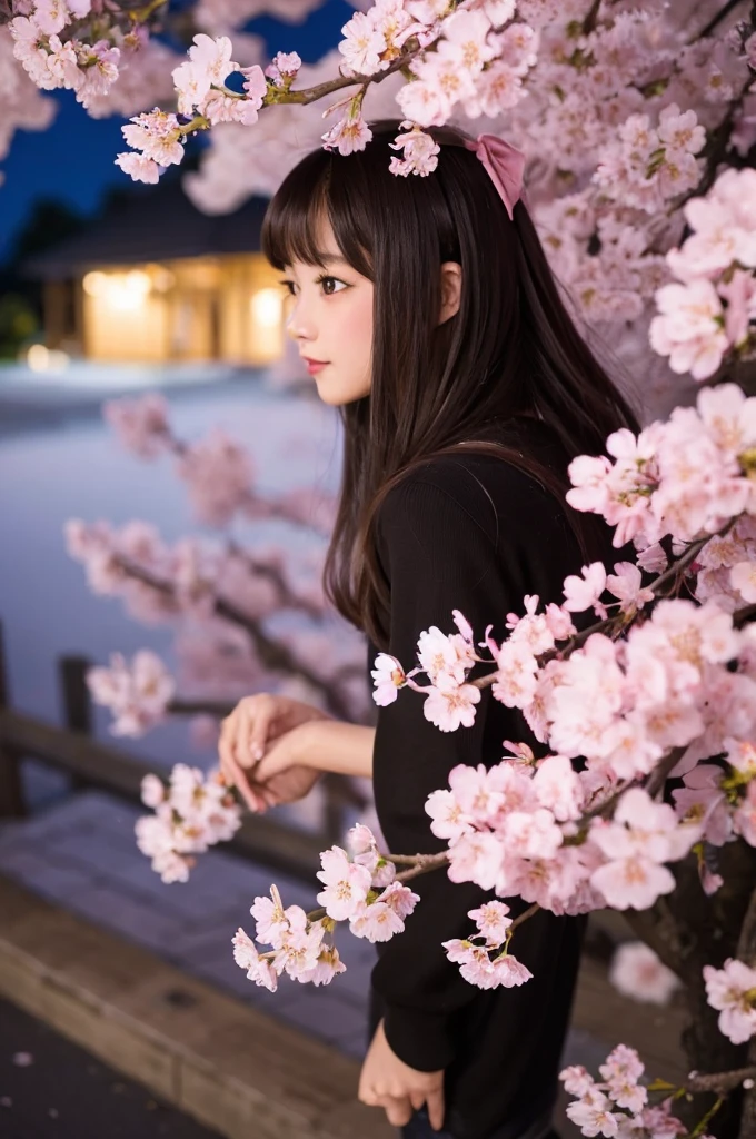 Cherry Blossoms at Night Cat