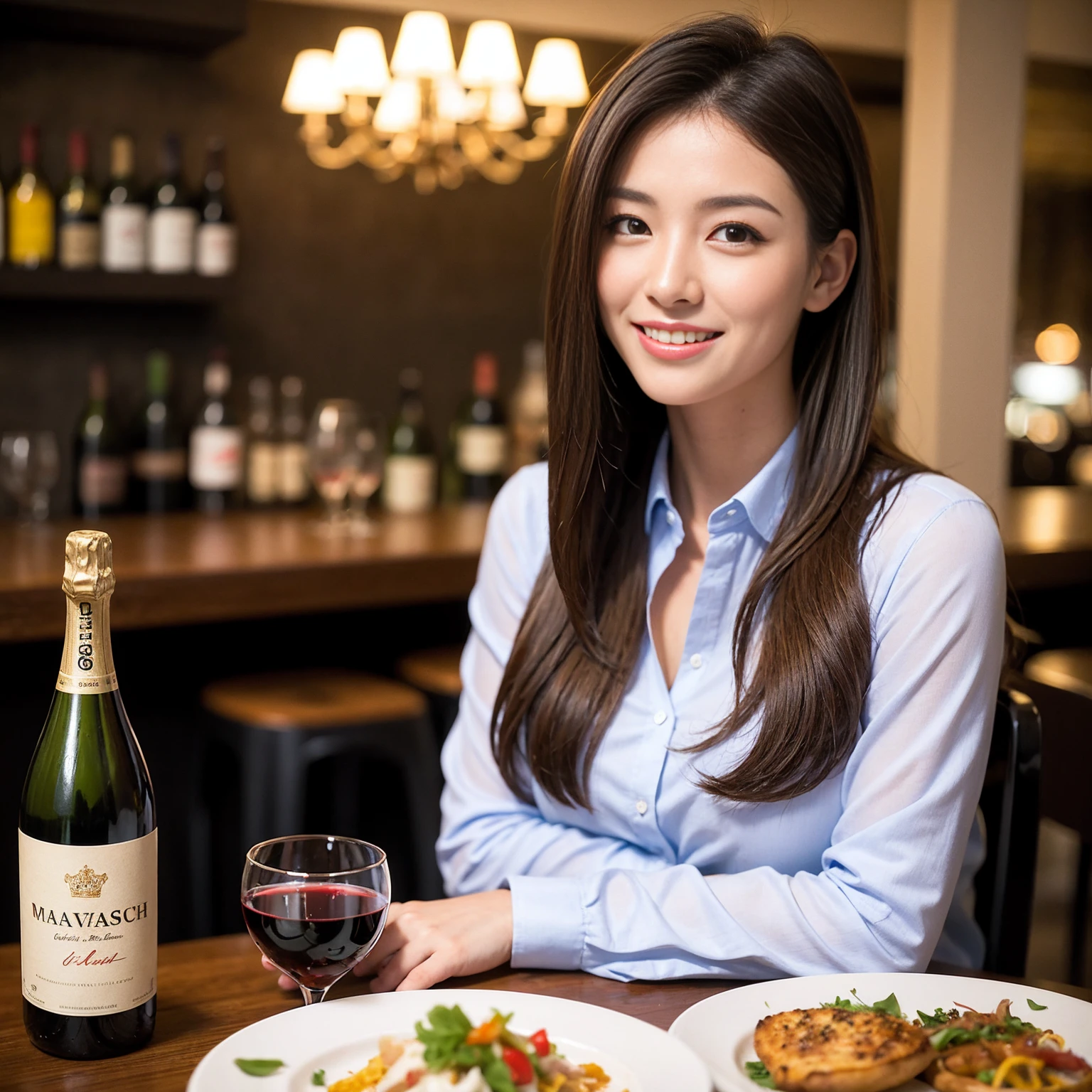 ((Highest quality、8K、masterpiece:1.3))、slimカップル、modelカップル、(Realistic, Intricate details:1.2), full-course dinner、Wine Party、Amazing view of the sunset sky and clouds、A bright smile、The wonderfulness of smile、Bright image、The beauty of wine, Beautiful Face, blue eyes, The light shines on your face, Blushing, short hair,Bright Face、 (Age 37), 39 years old, red wine 、Appetizers、Italian food、Wine bottle、Champagne、sparkling wine、Two beauties、Brown Hair、Shortcuts、Long sleeve shirt、dress、Beautiful woman 1, (slimな顔), (The body is slim), (Brown Hair), (Shortcuts), cheeks turn a little red,Attractive beauty、restaurant, In a prominent place (From the waist up) Nova Frog Style, actress, model, Upper Body, White wine, slim, wine glass, 中央に置かれたwine glass, smile, (smile: 1.15), Beautiful fine grain, Depth f/2,saturation, High Contrast, Strong light and shadow,Moist Body:1.5、3D texture、Delicate eyes、Brown Hair、The hair is very shiny、