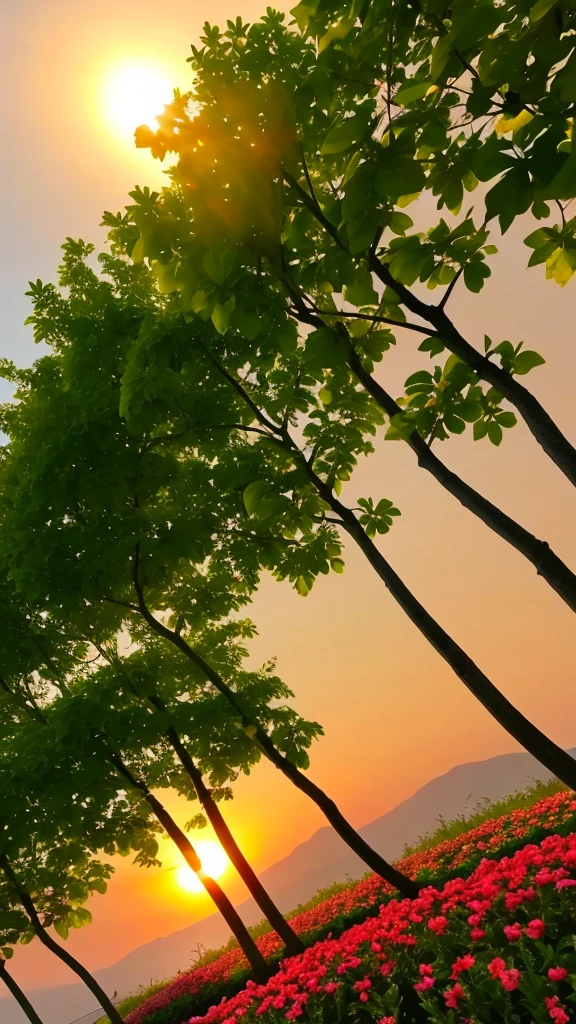 Beautifull Flowers with Green Leafs in sunset