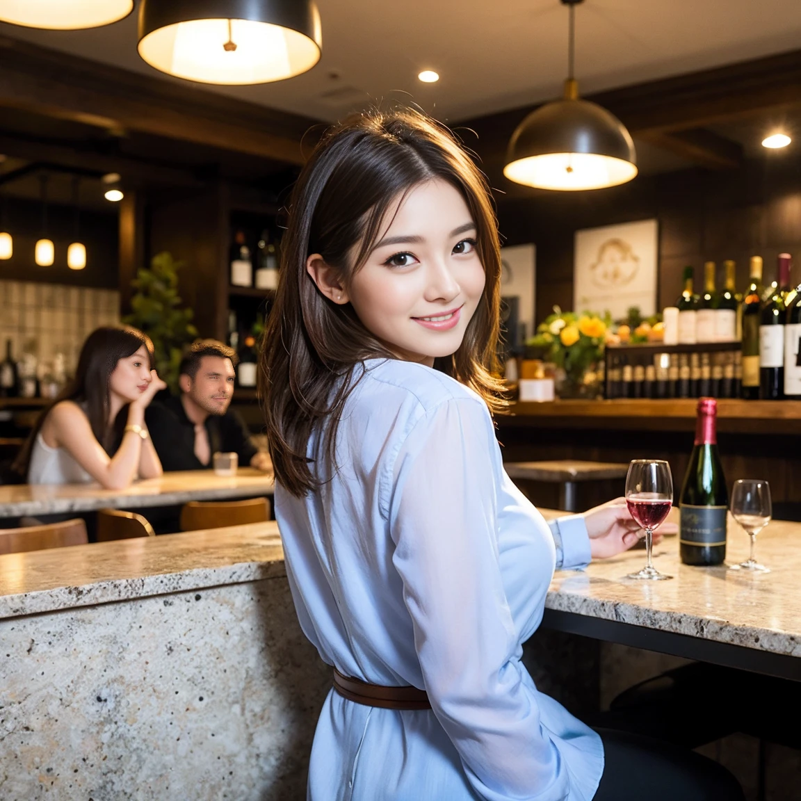 ((Highest quality、8K、masterpiece:1.3))、Yuuko Araki、slimカップル、modelカップル、(Realistic, Intricate details:1.2), full-course dinner、Wine Party、Amazing view of the sunset sky and clouds、A bright smile、The wonderfulness of smile、Bright image、The beauty of wine, Beautiful Face, blue eyes, The light shines on your face, Blushing, short hair,Bright Face、 (Age 37), 39 years old, red wine 、Appetizers、Italian food、Wine bottle、Champagne、sparkling wine、Two beauties、Brown Hair、Shortcuts、Long sleeve shirt、dress、Beautiful woman 1, (slimな顔), (The body is slim), (Brown Hair), (Shortcuts), cheeks turn a little red,Attractive beauty、restaurant, In a prominent place (From the waist up) Nova Frog Style, actress, model, Upper Body, White wine, slim, wine glass, 中央に置かれたwine glass, smile, (smile: 1.15), Beautiful fine grain, Depth f/2,saturation, High Contrast, Strong light and shadow,Moist Body:1.5、3D texture、Delicate eyes、Brown Hair、The hair is very shiny、
